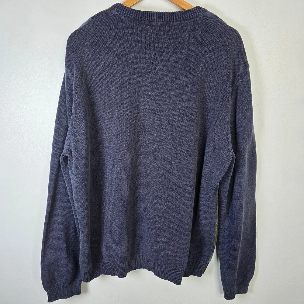 Van Heusen Mens XL Argyle V Neck Sweater 100% Cotton Navy Blue Green‎ Brown